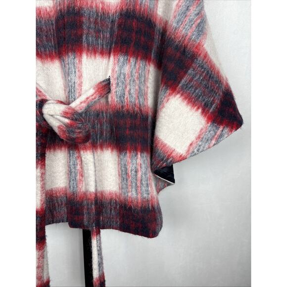 Anthropologie Andersen & Lauth Olivia Cape Women's One Size Red Black Plaid Wool - Picture 5 of 14